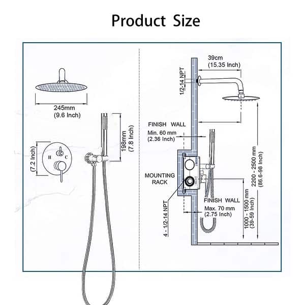 Round Shower Combo Set with 10" Rain Shower head and Handheld Shower